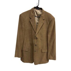 Roundtree & Yorke Mens Camel Faux Suede Blazer Jacket Size 44L Tailored Classic
